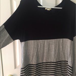 Cute, comfy colorblock/striped top w/ lace detail