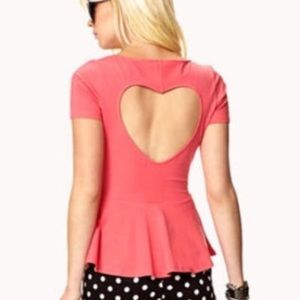 Pink Peplum Heart Cutout Shirt