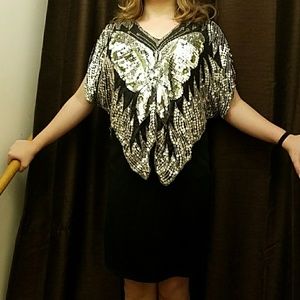 Vintage Beaded & Sequin Butterfly Blouse, XS/Small