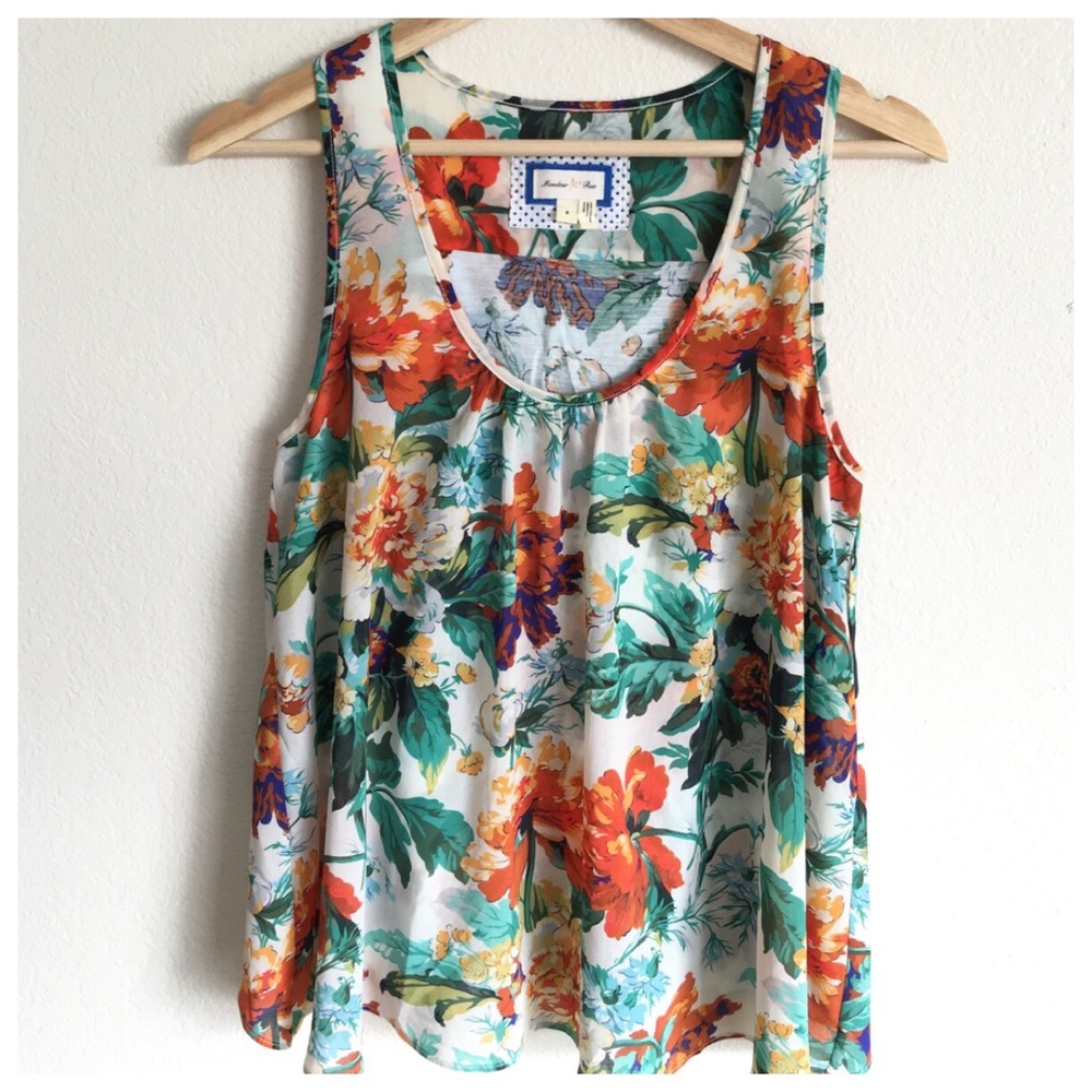 Meadow Rue Orange Green Floral Print Swing Tank