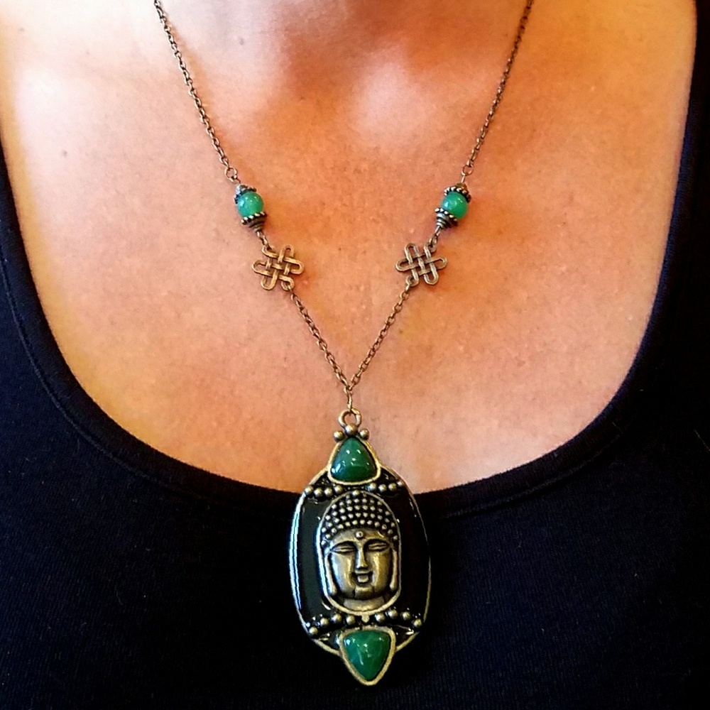 Buddha Natural Jade Pendant Boho Necklace