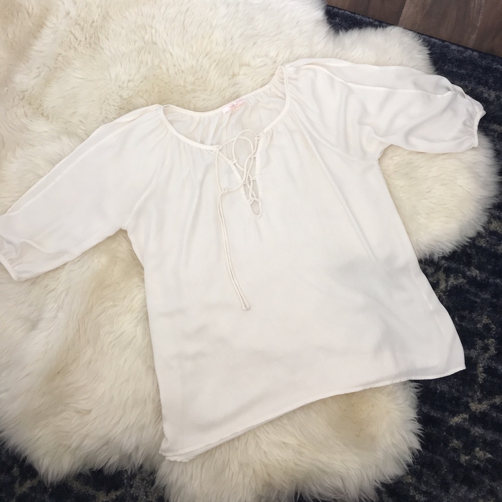 White lace-up, flowy blouse
