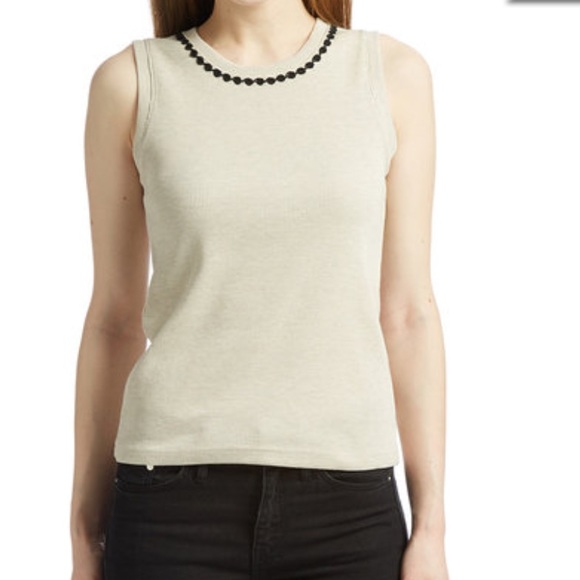 Beige Waffle-Knit Rosette Embellished Tank Medium - Picture 1 of 3