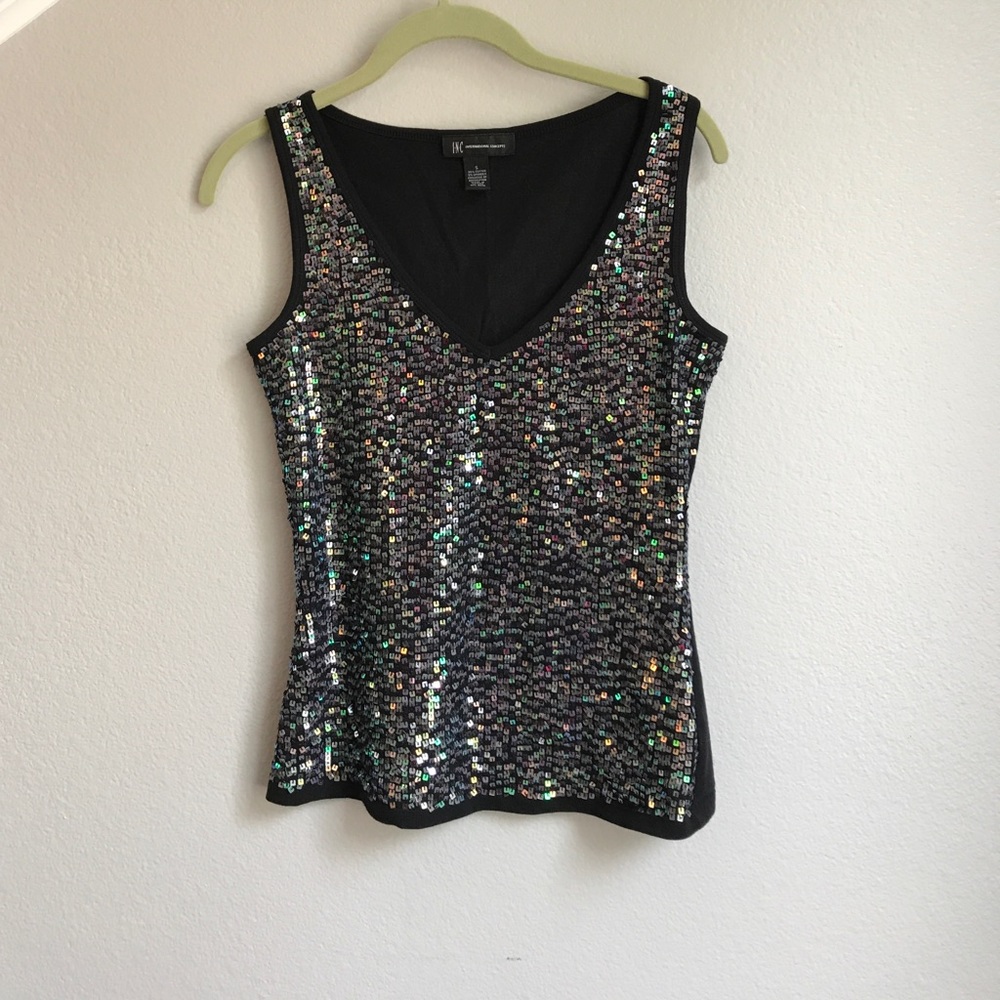 INC International Sequined black tank top