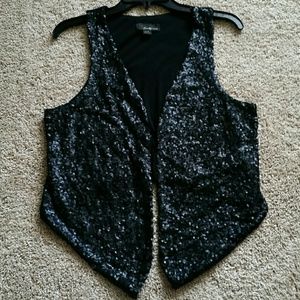 Black Sequin Vest, Size Large
