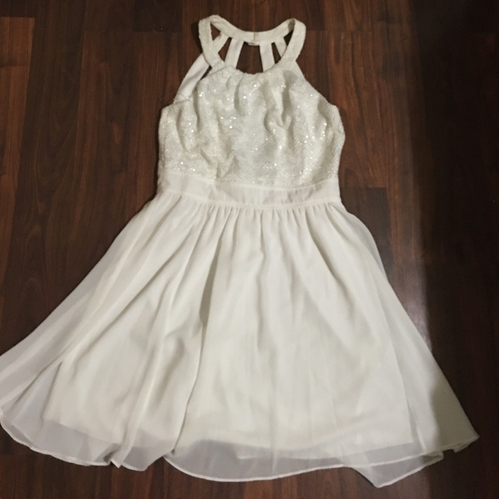 My Michelle white float dress with glitter on top