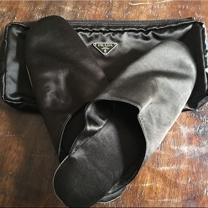 PRADA. NEW. NEVER WORN. SLIPPERS WITH CARRY BAG