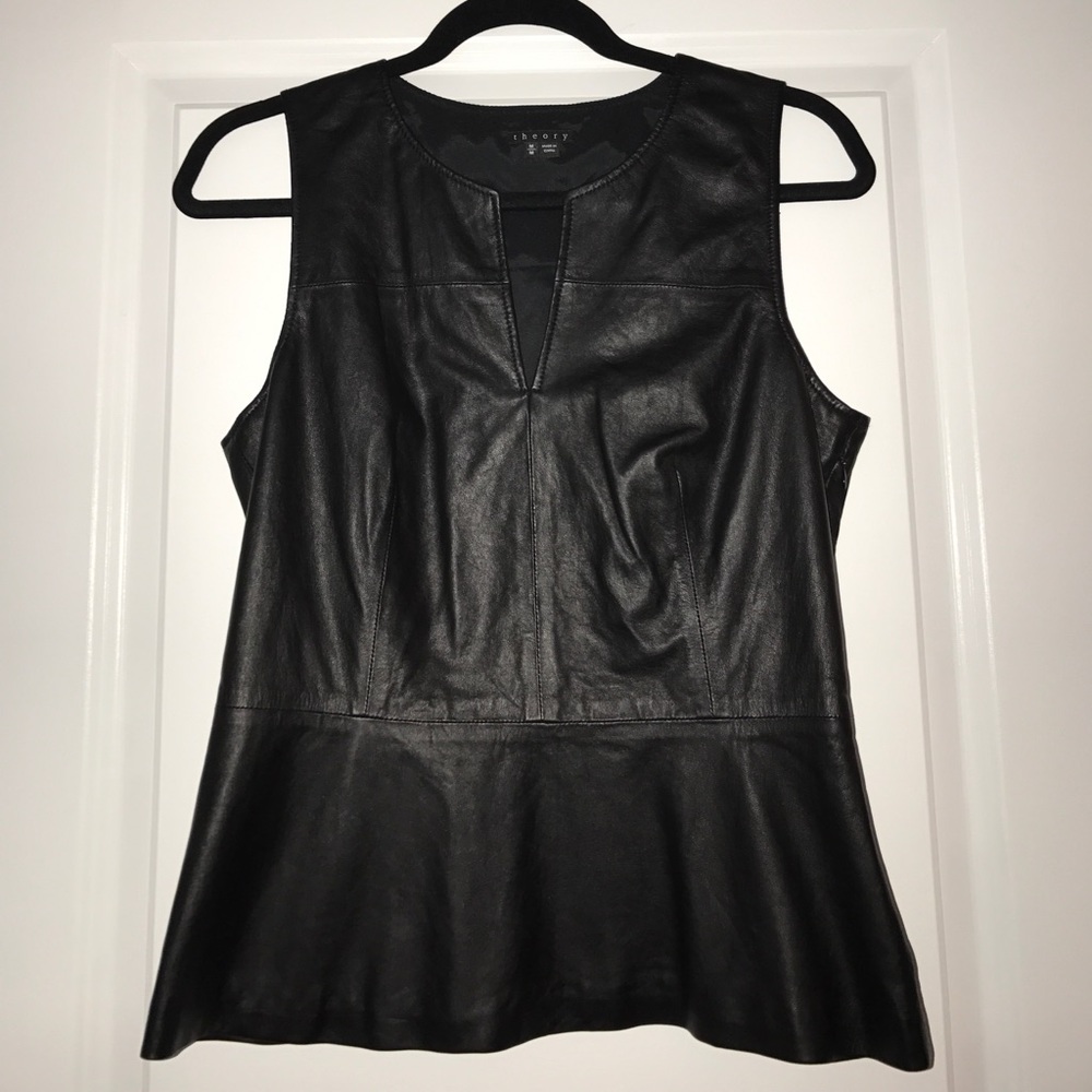 Theory Leather Peplum Top