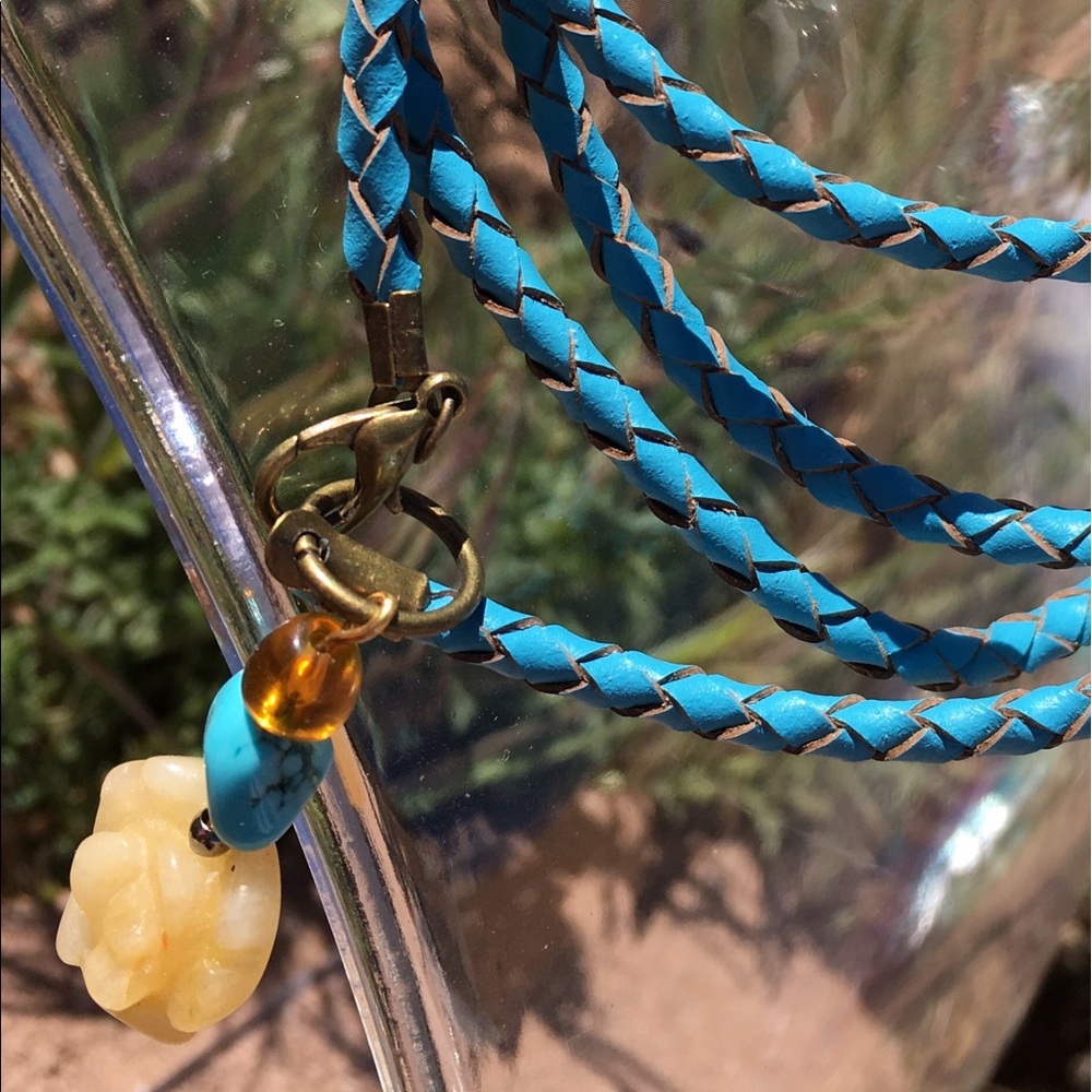 Turquoise braid leather wrap n' roll bracelet jade