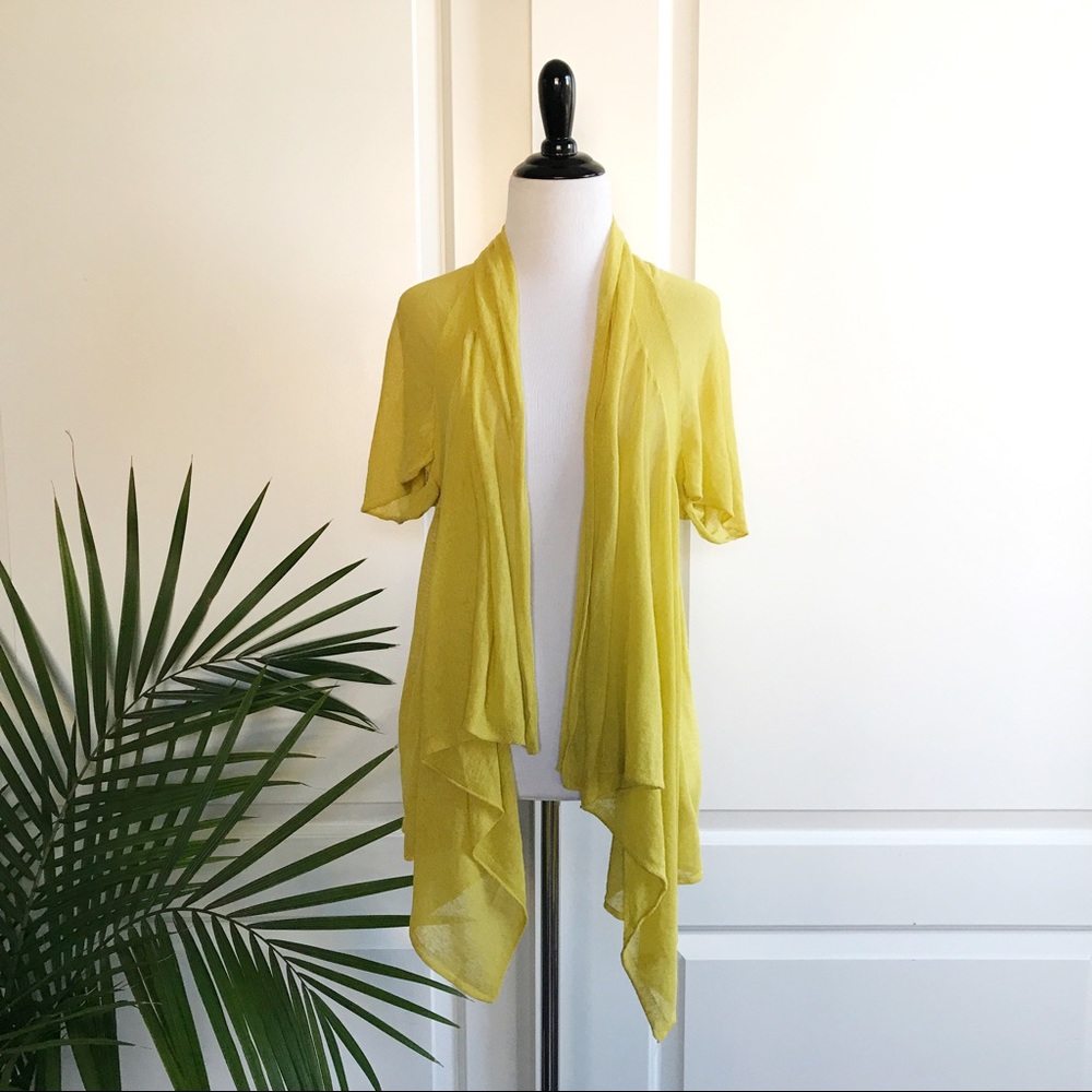Anthropologie Yellow Draped Open Linen Cardigan