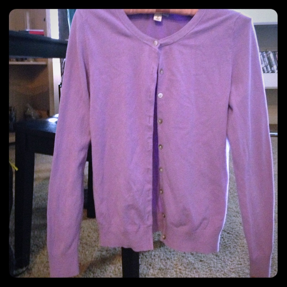Lavender cardigan (over sweater)