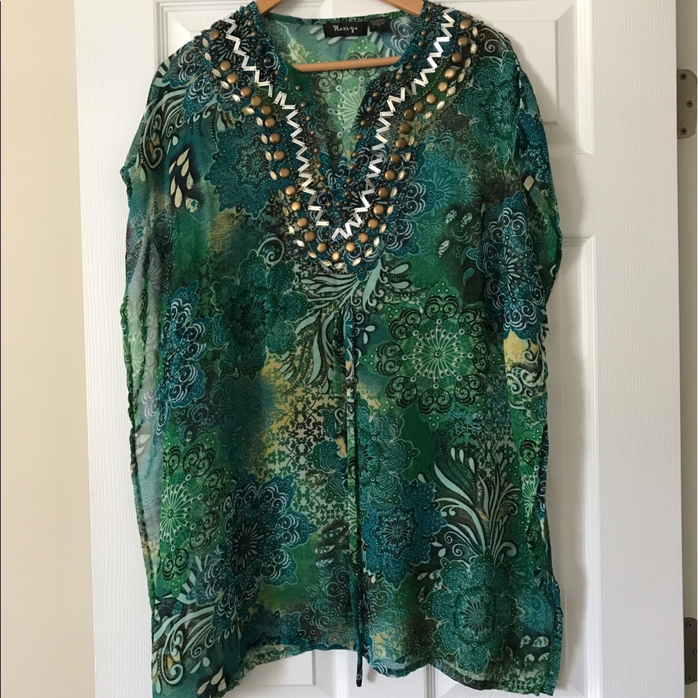 Raviga Beaded Green Swim Cover-Up