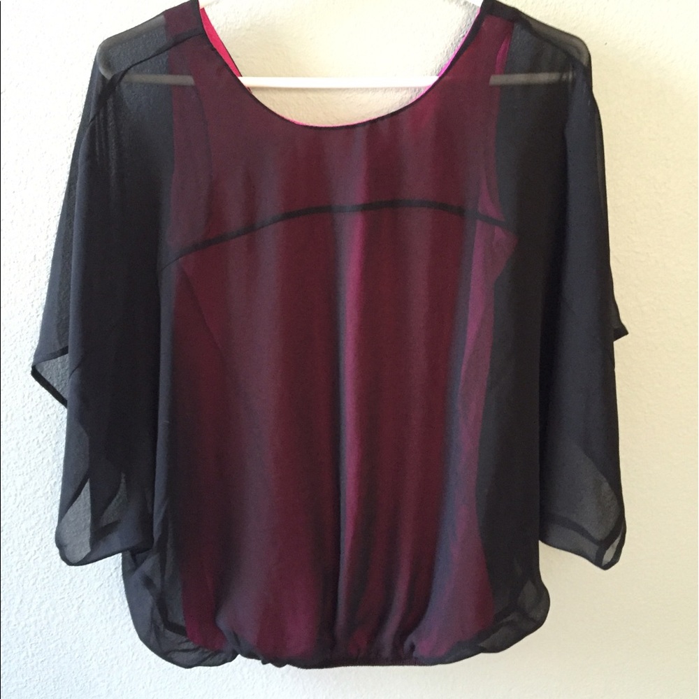 Express Sheer w/pink underlay dolman sleeve top