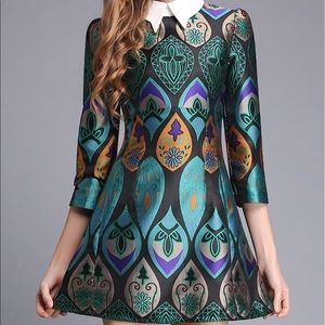 Green Geometric Collar Dress