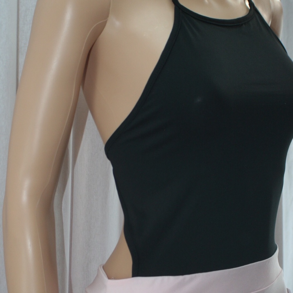 DR1148-Black and light pink backless party dress.