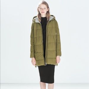 Women's Green Quilted Coat With Hood