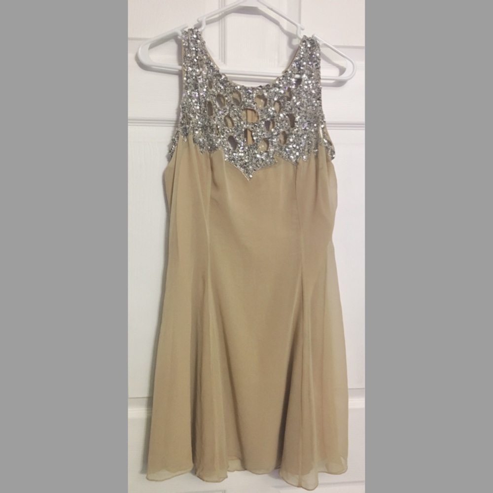 Nude Party Dress with Silver Sequins