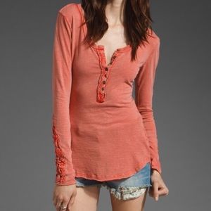 Free People Coral crochet cuff Henley xs