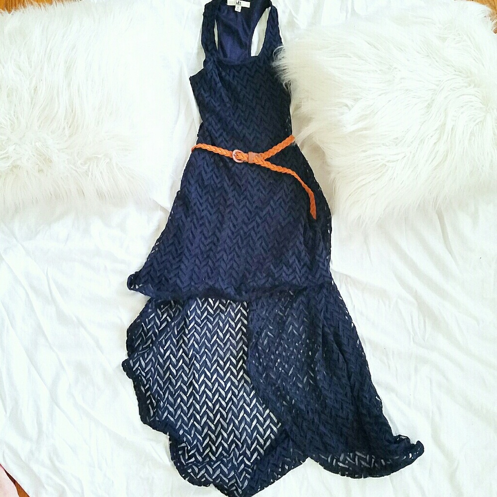 Navy high low dress w/ belt