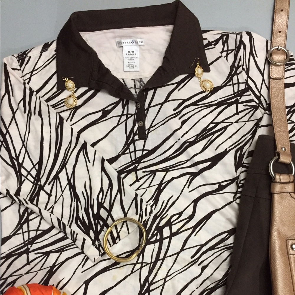 Cutter & Buck brown and beige collared shirt