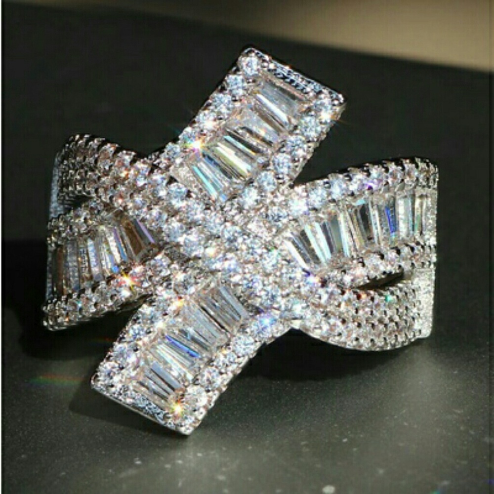 Silver X Design Ring 9