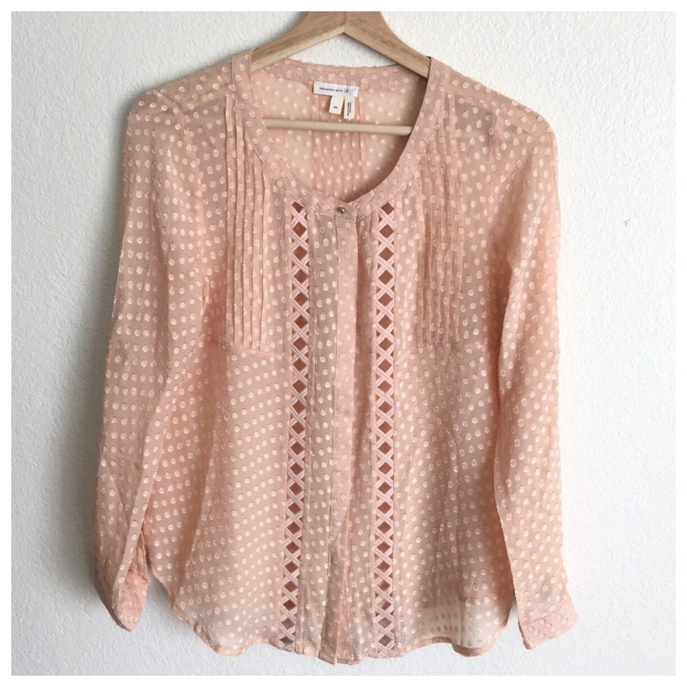 Meadow Rue Peach Polka Dot Sheer Blouse