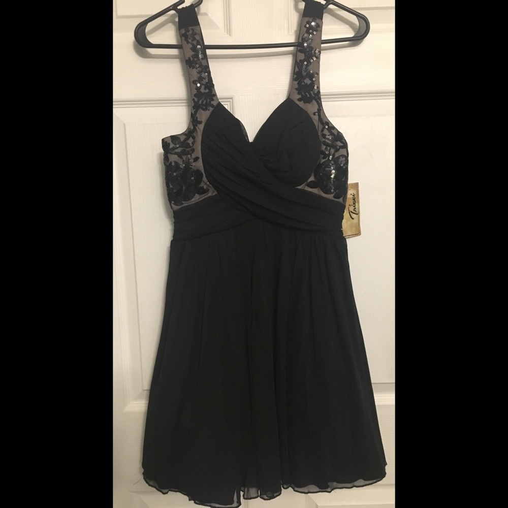 Black/Nude Short Party Dress with Sequin Details