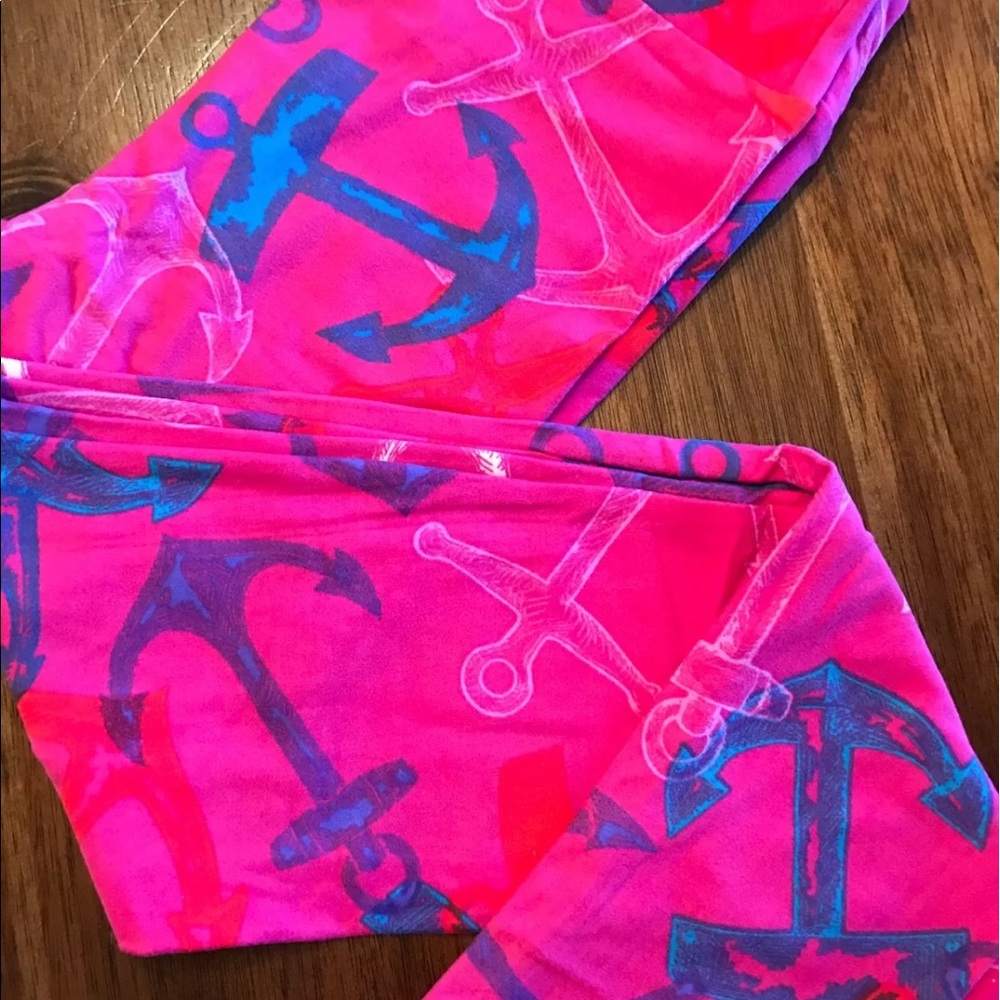 New! LULAROE LEGGINGS Kids L/XL Pink Anchors HTF