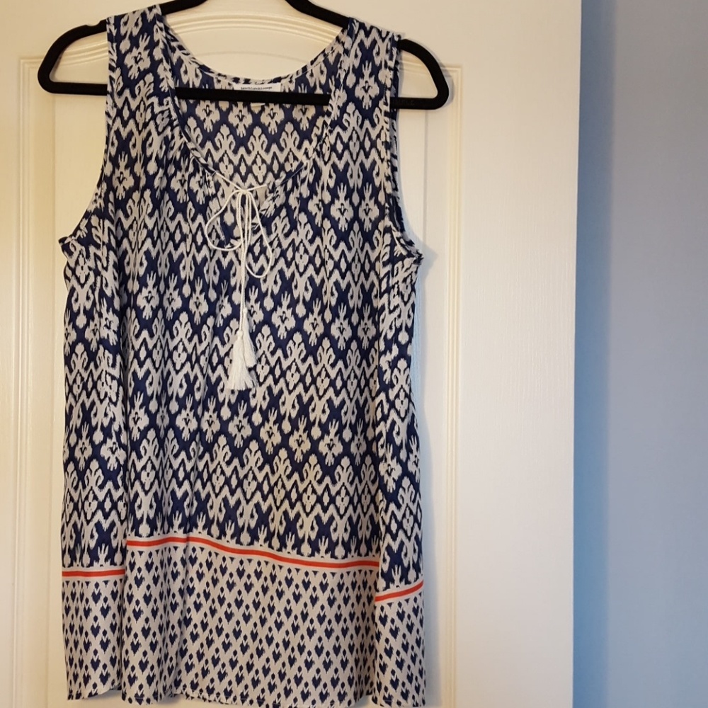 Navy and White Ikat Sleeveless Top