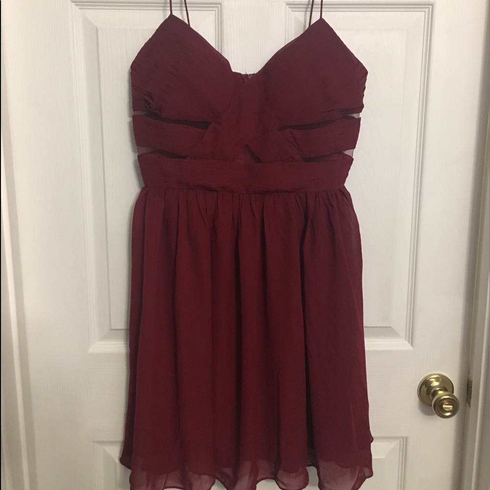 Dark Red Cut Out Chiffon Party Dress