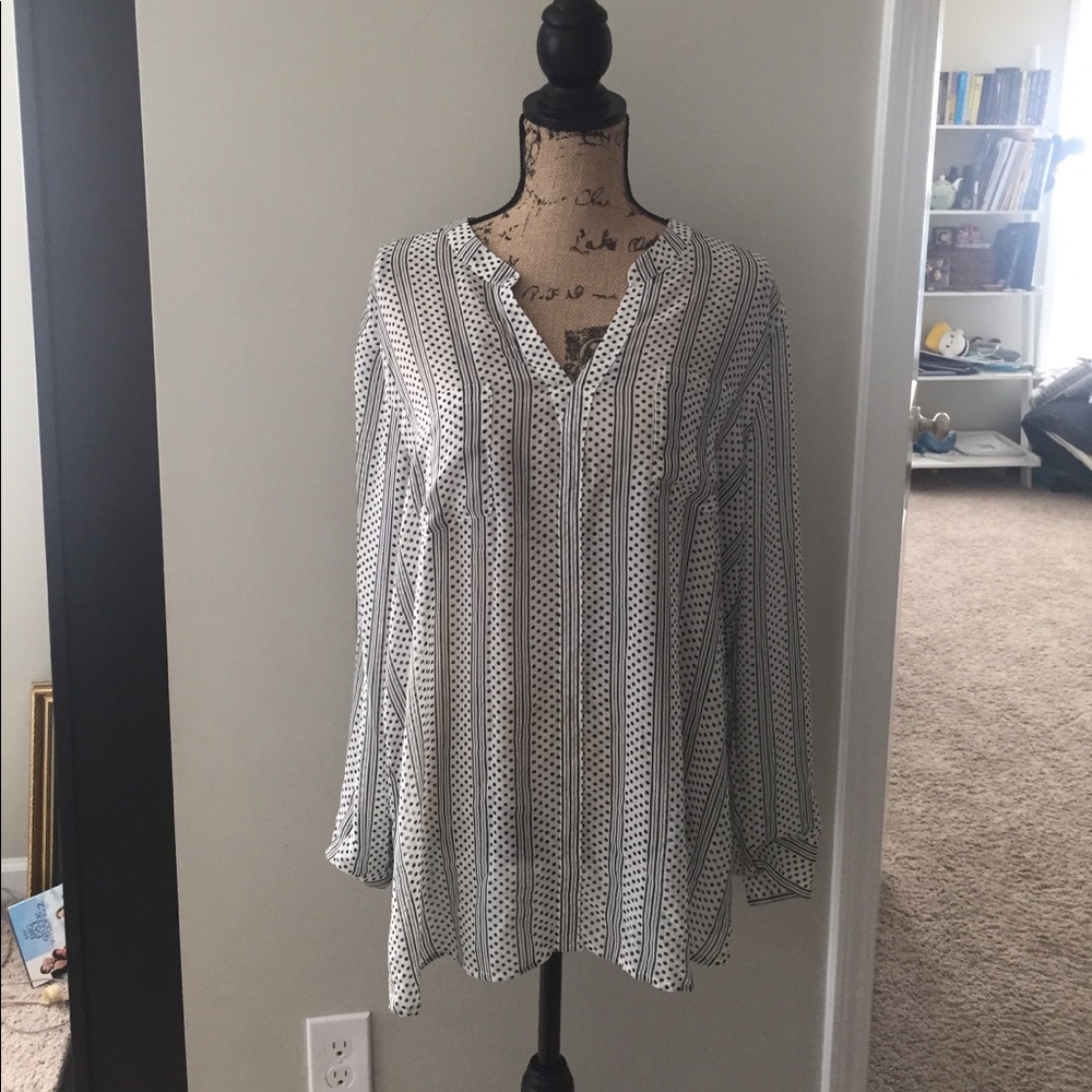 Loft Black and Cream Sheer Tunic