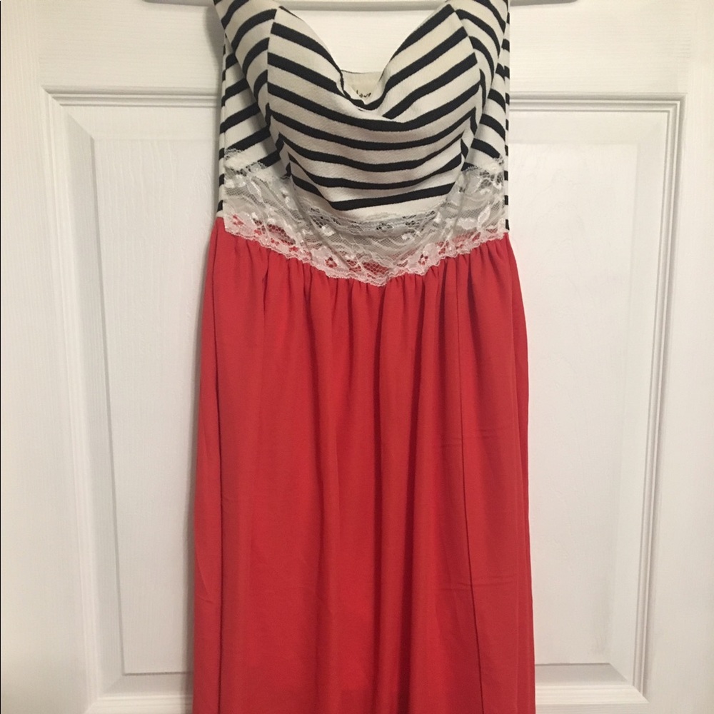 Coral Summer High/Low Dress with Lace