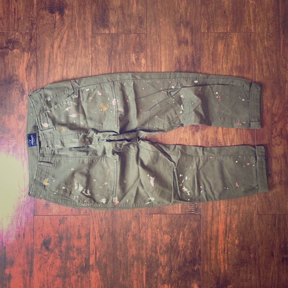 Boyfriend, paint-splattered cargo pants.