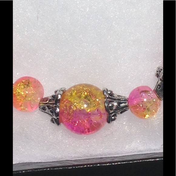 Yellow and Pink Sparkly Glass Bead Bracelet - Picture 3 of 4
