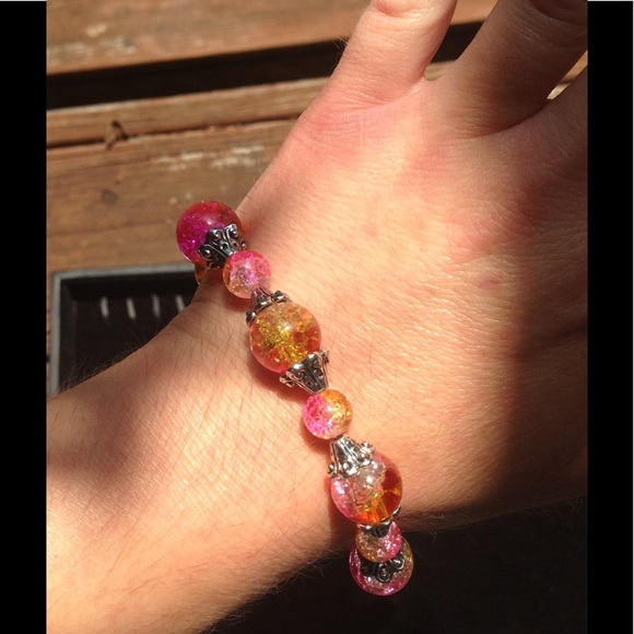 Yellow and Pink Sparkly Glass Bead Bracelet - Picture 4 of 4