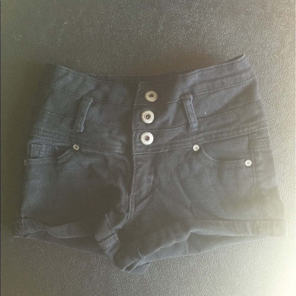 Blue Asphalt Black Jean High-Waisted Shorts