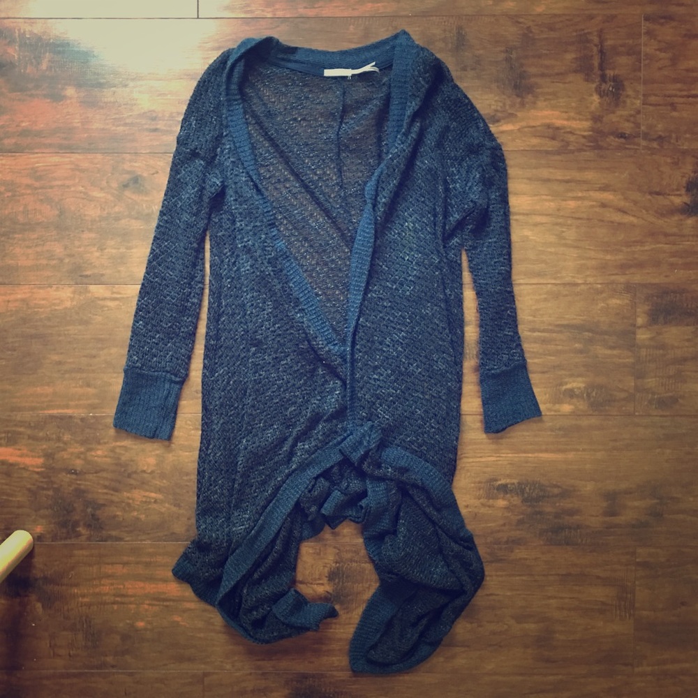 Long, blue cardigan