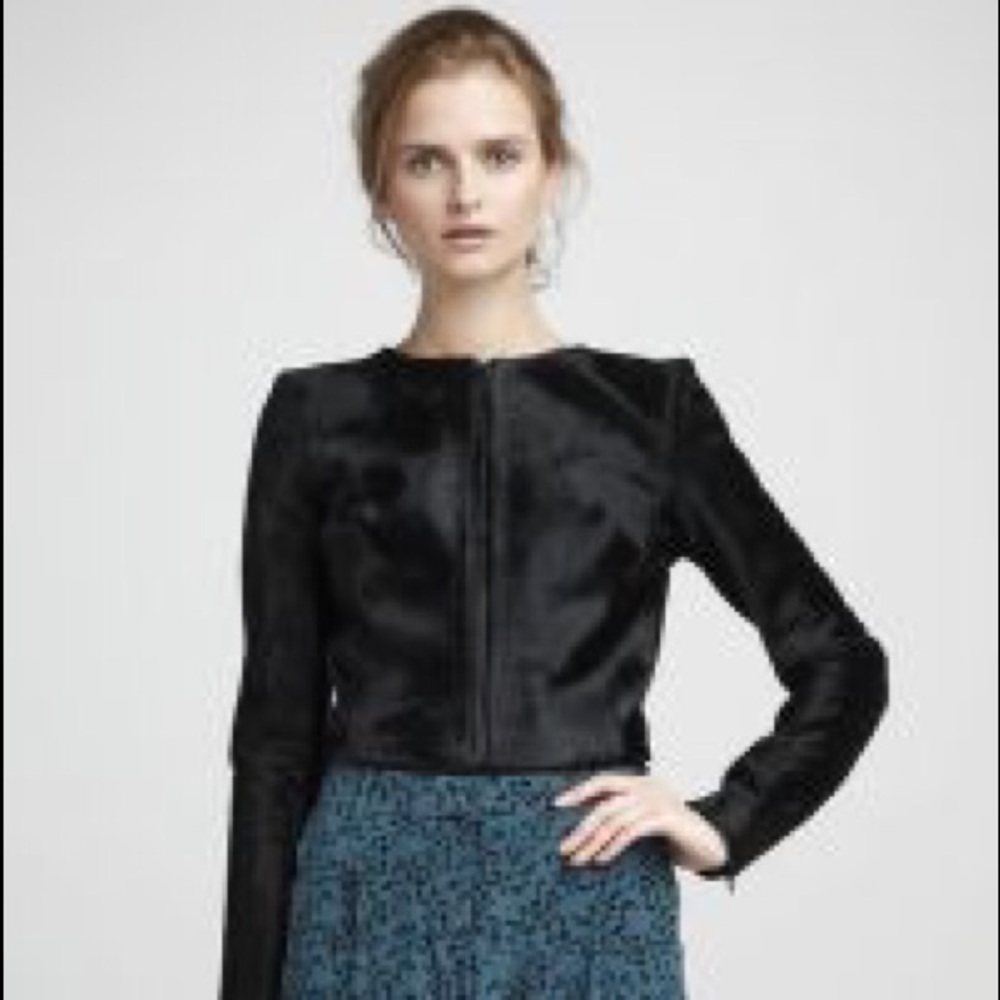 Theory calf skin leather cropped jacket