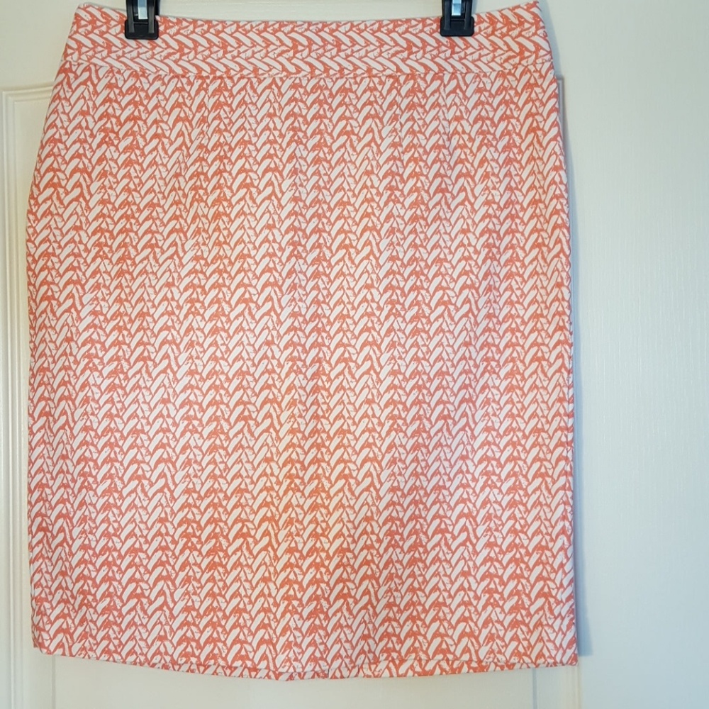 Coral and White Pencil Skirt
