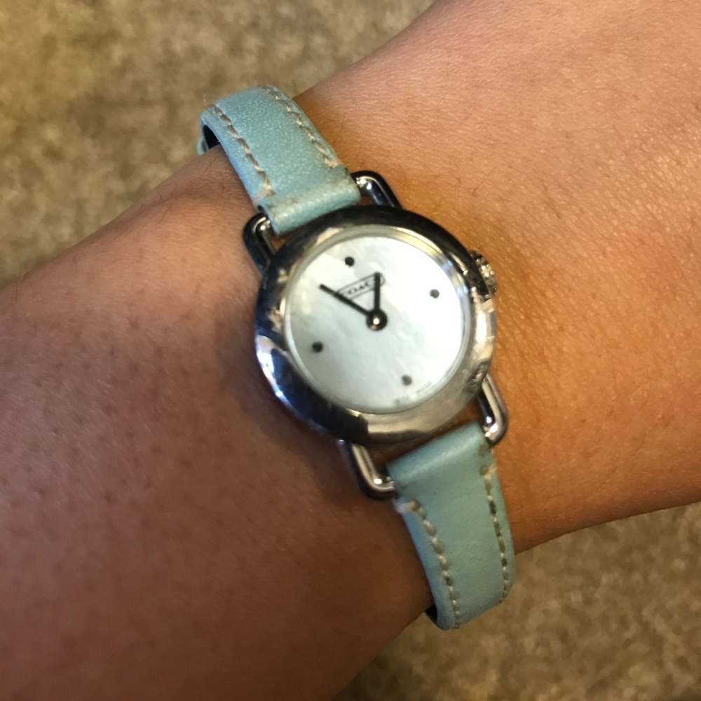 Coach watch with pearlized iridescent dial