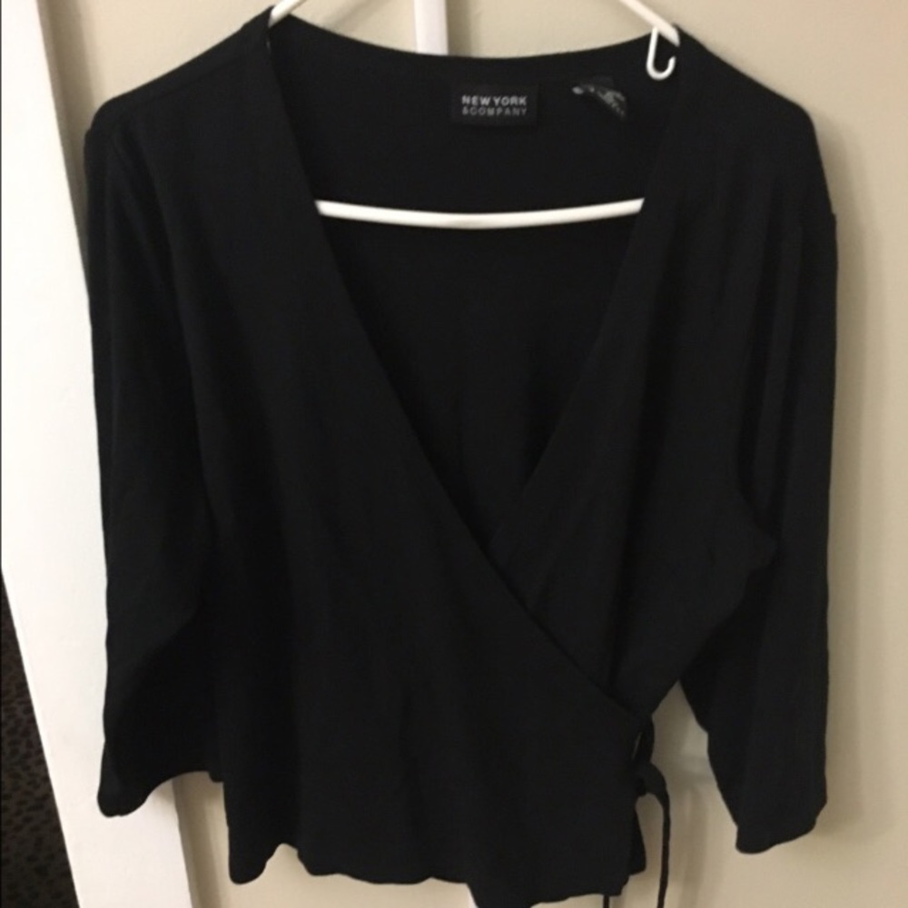 New York & Company Black Wrap around Blouse