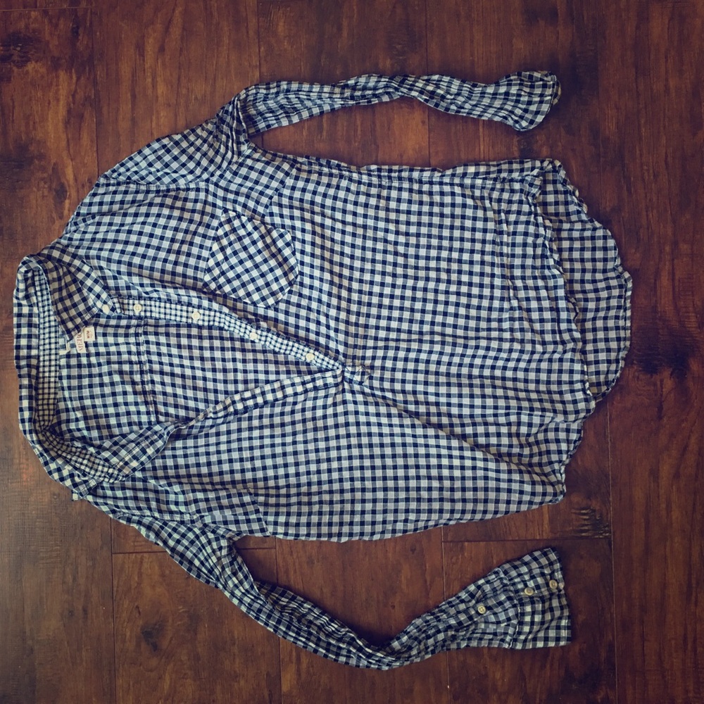 Blue plaid button down shirt