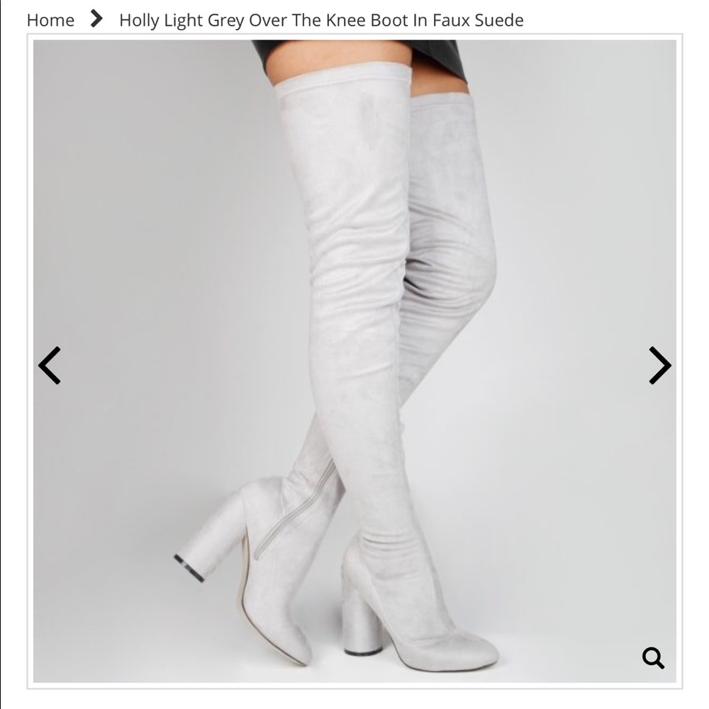 Faux suede heeled grey over the knee boots