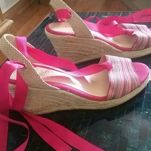 TALBOTS Pink Ribbon Wedge Espadrilles