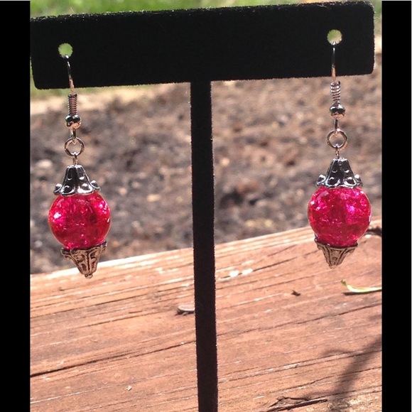 PeaceFrog Jewelry - Red Sparkling Glass Dangle Earrings