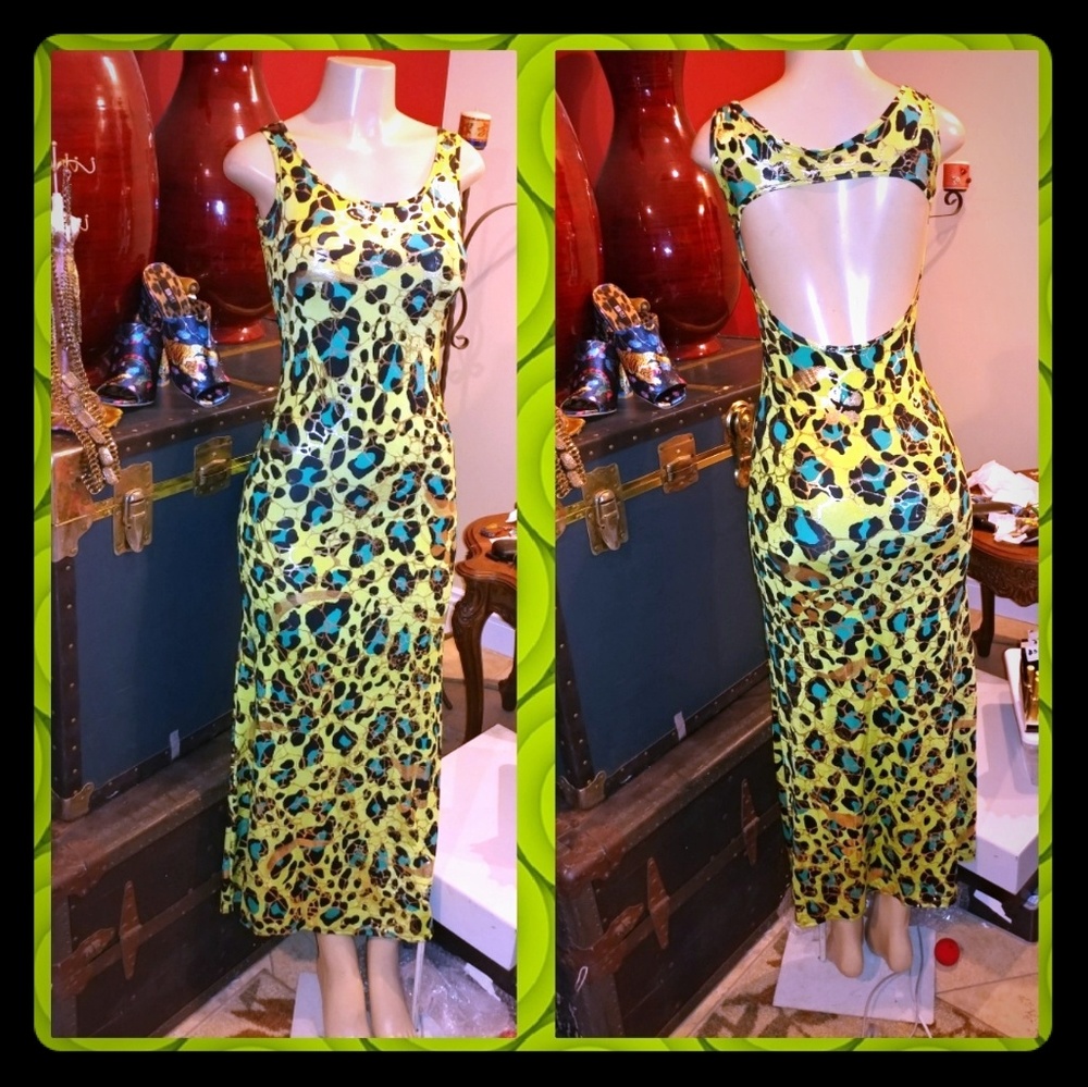 African lovers Animal print long dress open back