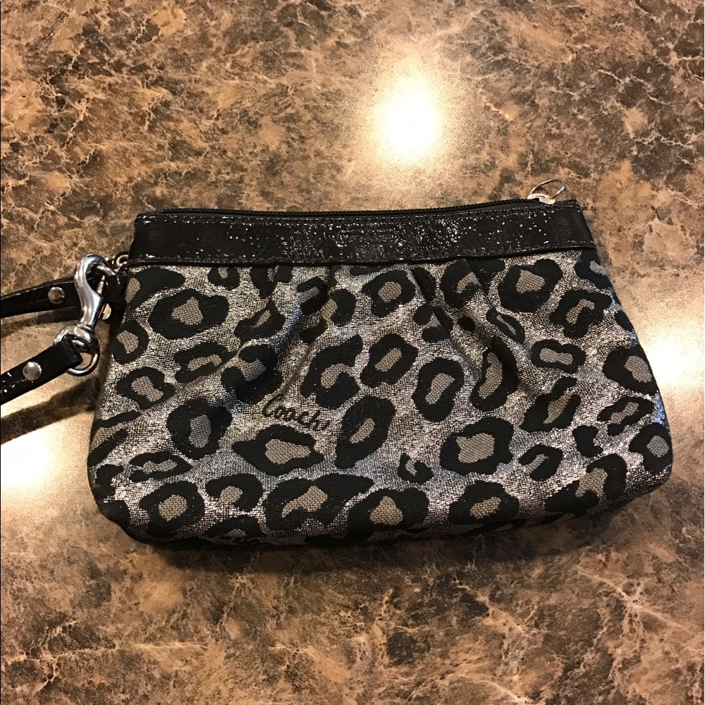 Coach "ocelot" wristlet metallic silver leopard