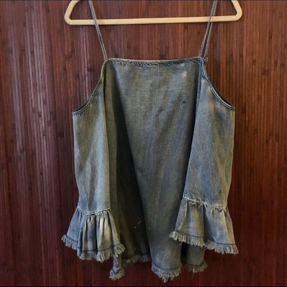 Denim Peasant Blouse with Open Shoulder