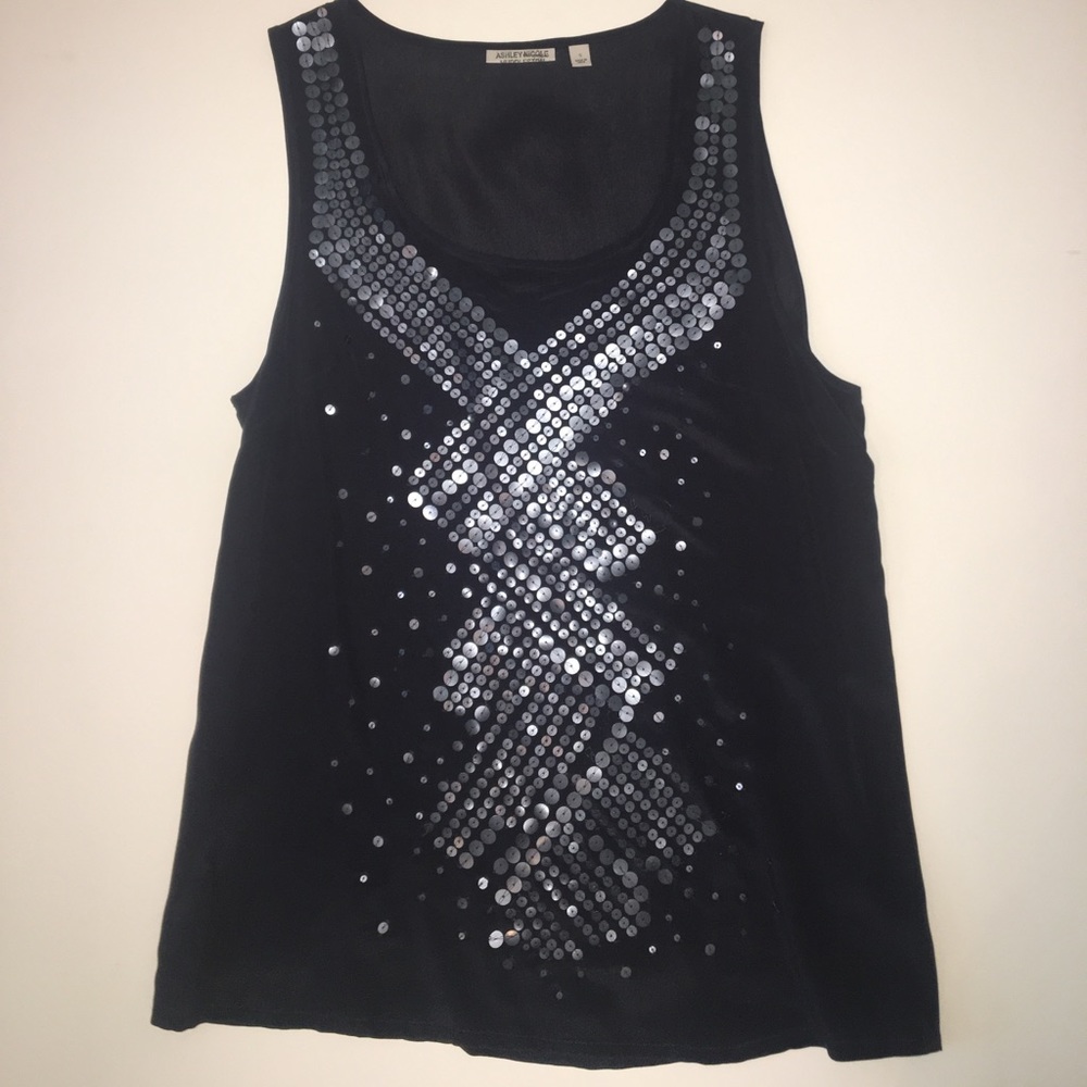 Sequin Navy Blouse//Short Sleeve//Medium