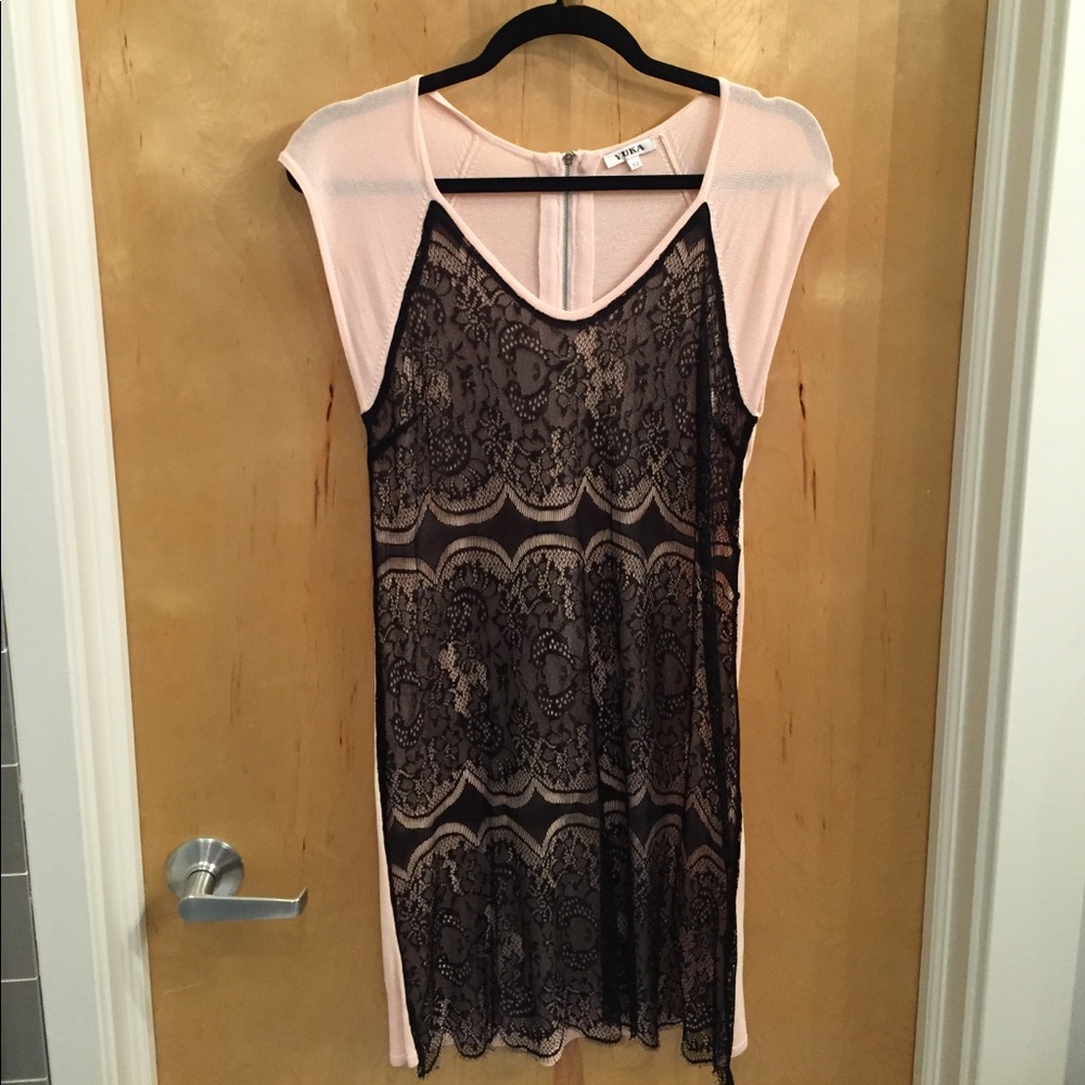 Light Pink with Black Lace Detail YUKA dress